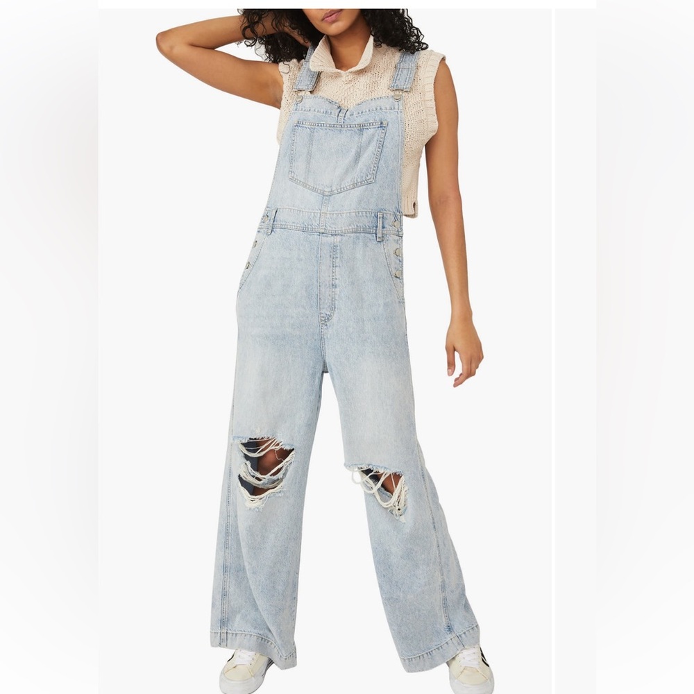 Free People Light Blue Denim Overalls